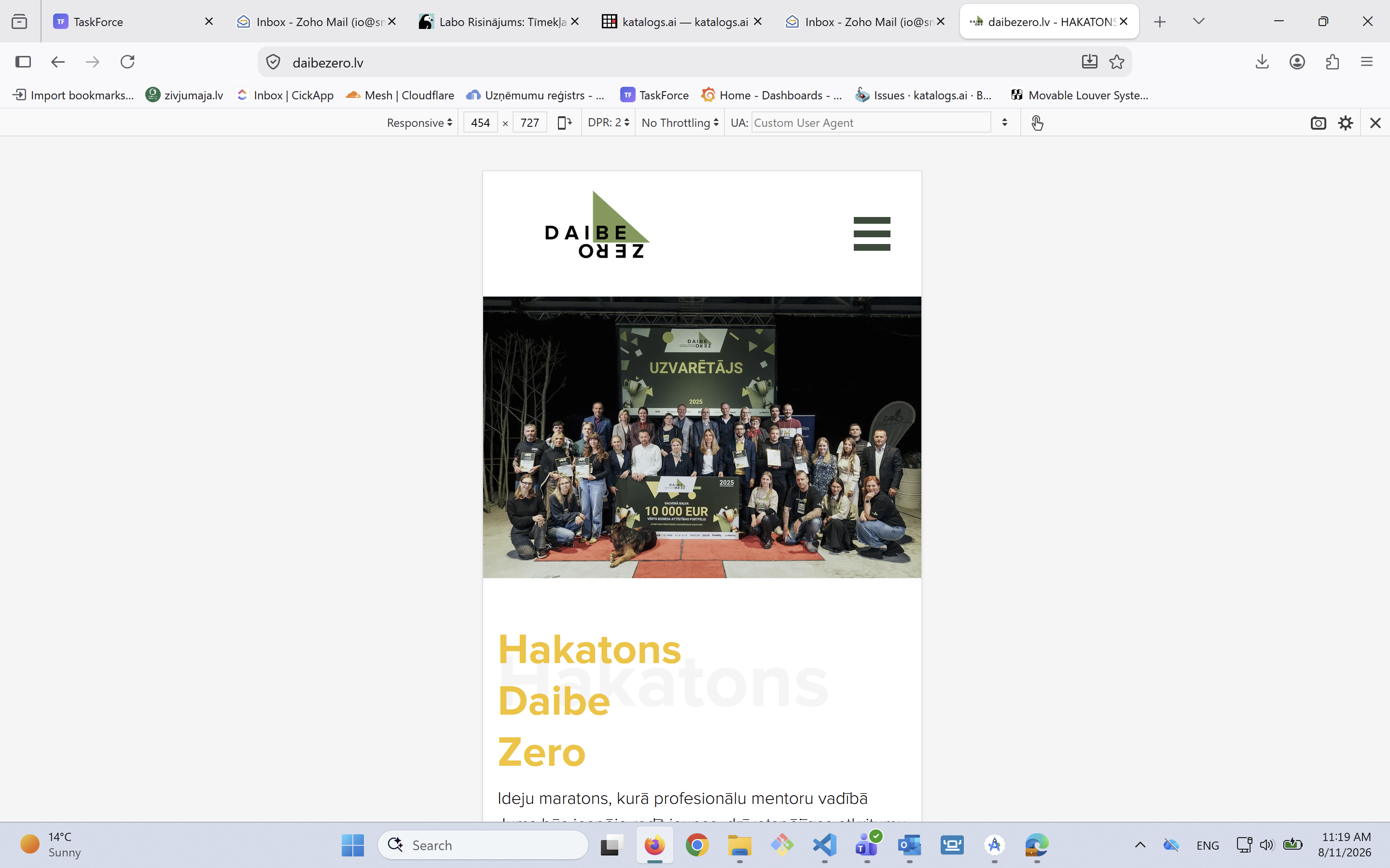 DaibeZero hackathon website mobile view