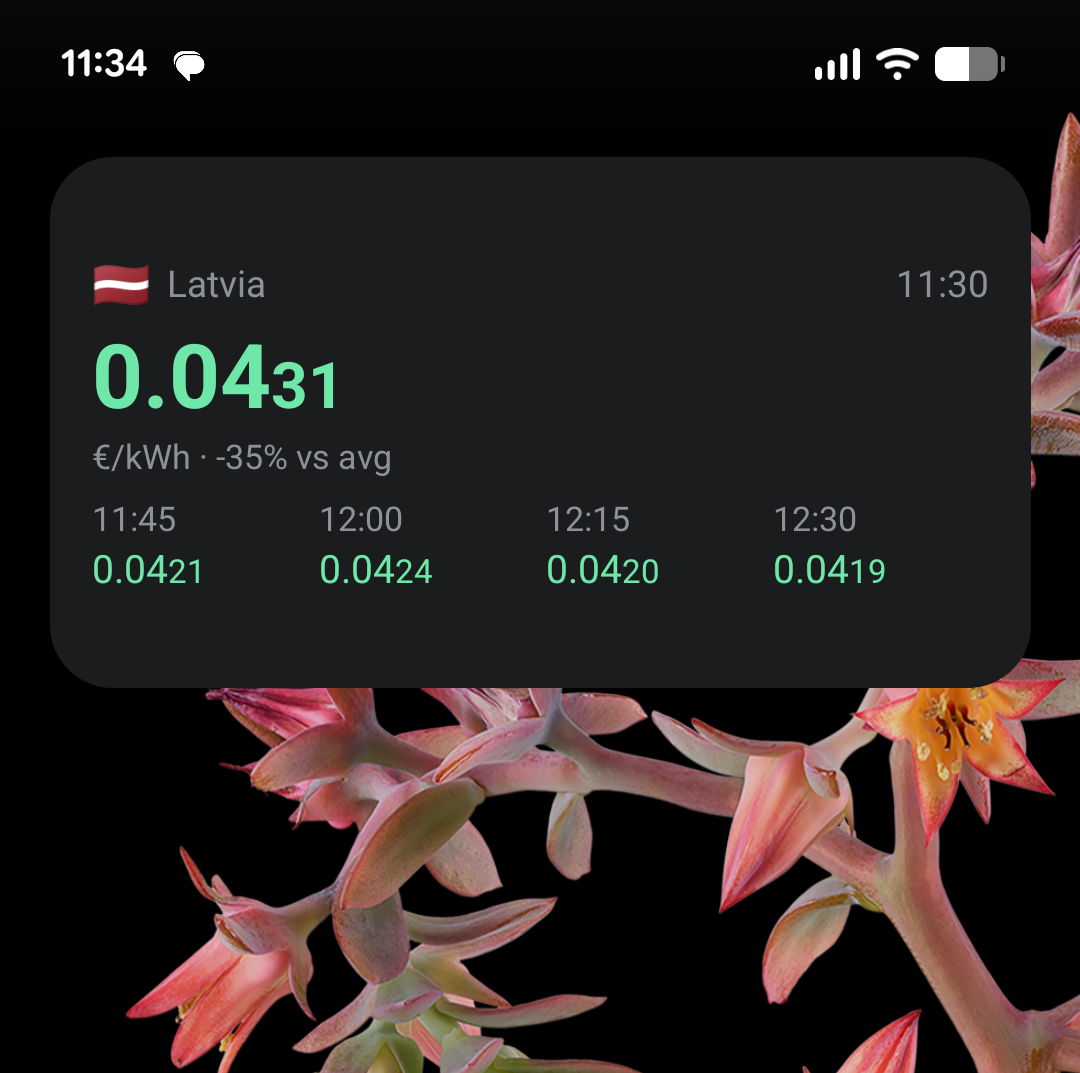 Nord Pool electricity price home-screen widget