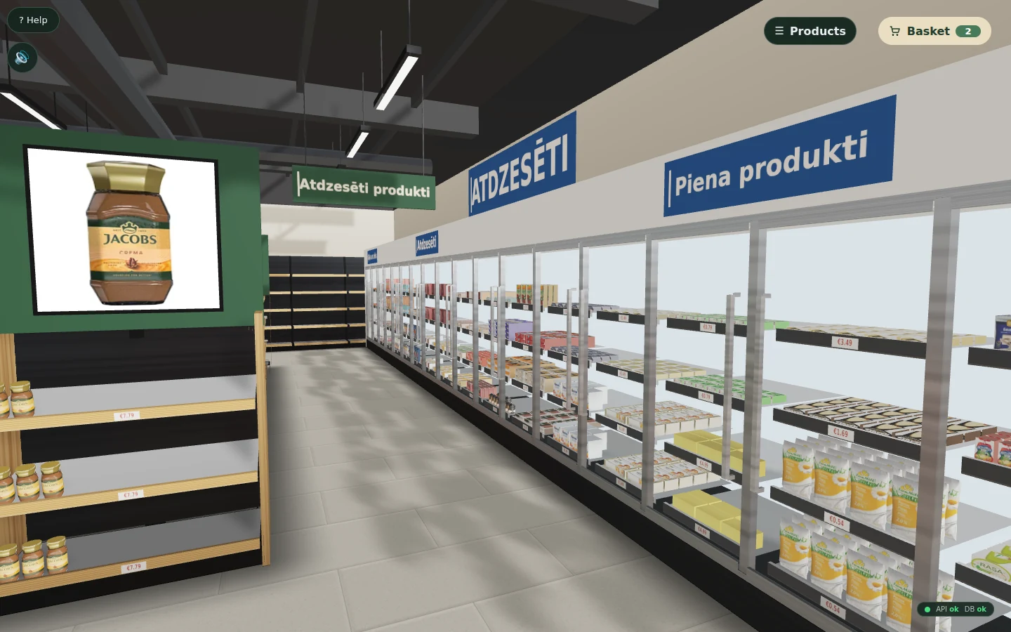 3D visualization of a chilled products aisle with dairy fridges